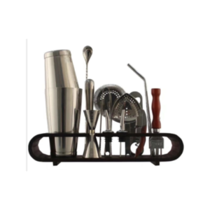 20 Piece Bar Set with Mirror Finish and Curved Wooden Stand - Image 1