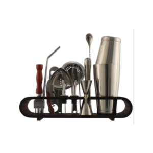 20 Piece Bar Set with Mirror Finish and Curved Wooden Stand - Image 3