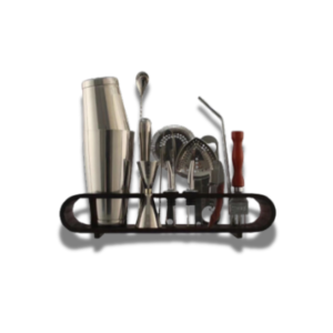 20 Piece Bar Set with Mirror Finish and Curved Wooden Stand - Image 2