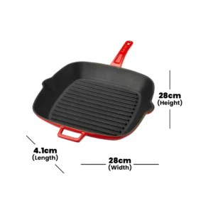 Lava Turkey Cast Iron Square Grill Pan Red 28cm - Image 3