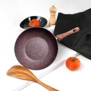 Magic Brown Series Aluminium Non Stick Wok with Induction Bottom in Chocolate Color, 24 x 7 cm - Image 4