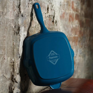 "square design" "Cast Iron" "deep ridges" "durable enamel" "Fry Pan" "Grill Pan" "Helper Handle"