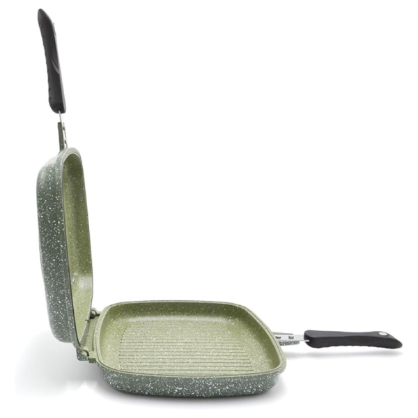"GreenFry" "Comfortable Pan" "Double Frypan" "ergonomic handles" "Flipping"