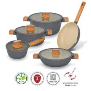 ARIA Aluminium and Non-stick Coated Cookware Set, 9 Pieces - Image 2