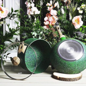 Malachite Series Aluminum Non-Stick Wok Pan with Induction Bottom in Green Color, 28 x 8 cm - Image 6