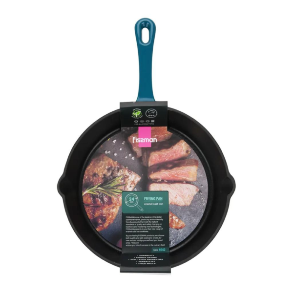 "Premium Cast" "versatile frying" "Enamel Coating" "ergonomic Pan" "Oven Safe"