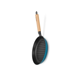 Enamel Cast Iron Grill Pan (24 x 3.5 cm) with Wooden Handle - Image 3
