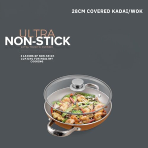 Prestige Copper Ultra 26cm/5.2L Non Stick Kadai with Glass Lid and Complimentary Pan Holder - Image 4