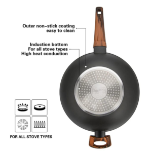 Capella Series Aluminum Non Stick Wok Pan with Glass Lid and Double Screw Handle in Black/Brown Color, 3.5ltr. Capacity and 28 x 8.5 cm - Image 5