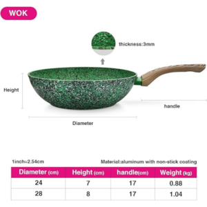 Malachite Series Aluminum Non-Stick Wok Pan with Induction Bottom in Green Color, 24 x 7 cm - Image 5