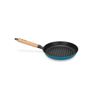 Enamel Cast Iron Grill Pan (24 x 3.5 cm) with Wooden Handle - Image 2