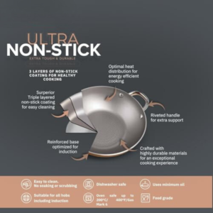 Prestige Copper Ultra 26cm/5.2L Non Stick Kadai with Glass Lid and Complimentary Pan Holder - Image 3