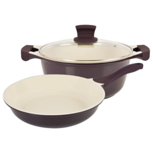 Prestige Essentials Aluminium Ceramic Non Stick Cookware Set of 9, Pink - Image 2