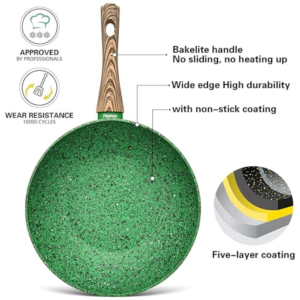 Malachite Series Aluminum Non-Stick Wok Pan with Induction Bottom in Green Color, 24 x 7 cm - Image 4