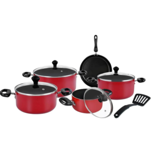 Prestige Aluminium Non Stick Classique Cookware, Set of 12, Red - Image 3