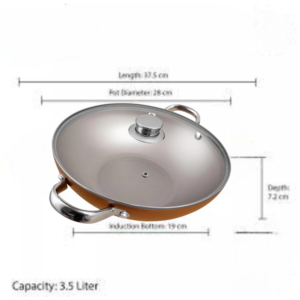 Prestige Copper Ultra 26cm/5.2L Non Stick Kadai with Glass Lid and Complimentary Pan Holder - Image 2