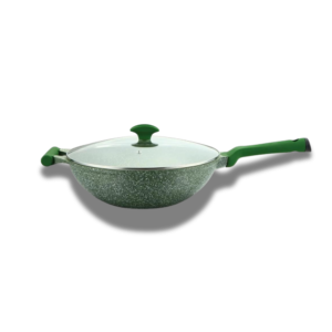 Prestige Essentials Aluminium Granite 30cm Non-Stick WOK Pan with Lid, Green - Image 2