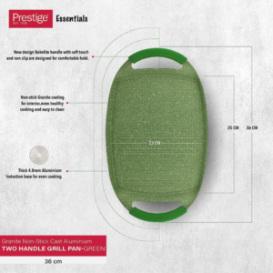 Prestige Aluminium 36 cm Granite Non-Stick 2 Handle Grill Pan, Green - Image 3