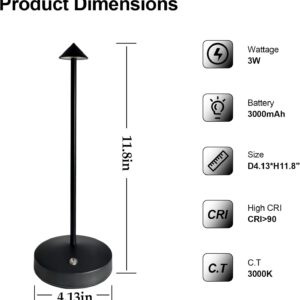 Cordless Table Lamp Set of 2 Black for Bar and Dining