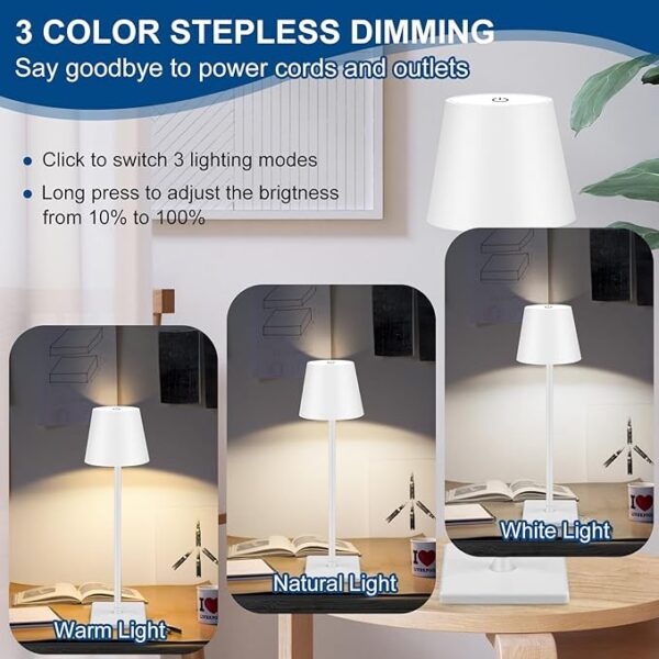 Cordless Table Lamp Black Set of 2 Pack White 5200mAH Square Base