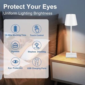 Cordless Table Lamp Black Set of 2 Pack White 5200mAH Square Base