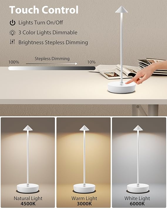 Cordless Table Lamp Set of 2 White for Bar and Dining