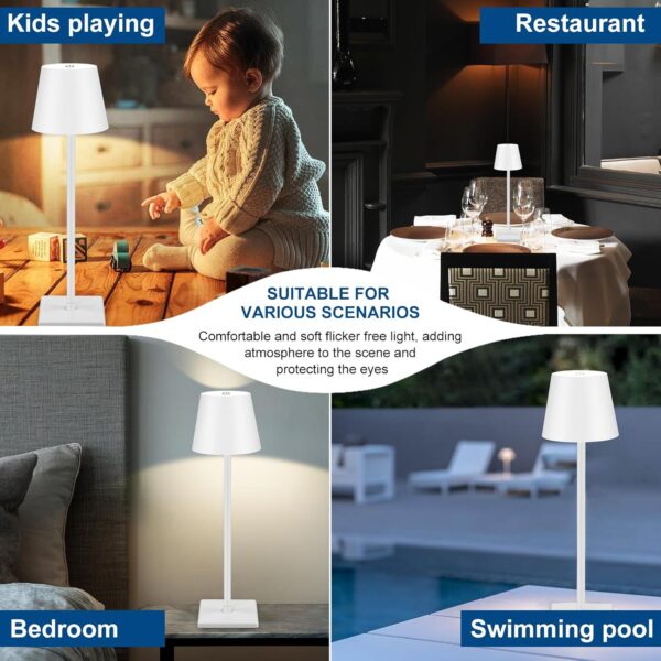 Cordless Table Lamp Black Set of 2 Pack White 5200mAH Square Base