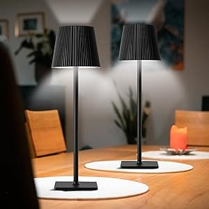 Cordless Table Lamp Black Set of 2 Pack White 5200mAH Square Base