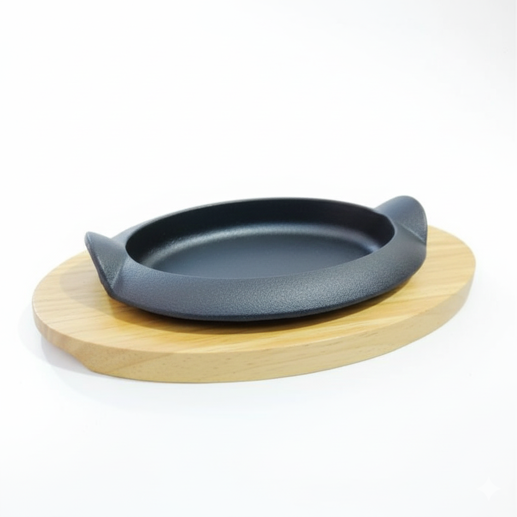 Cast Iron Oval Pan with Wooden Base 25x17.5cm