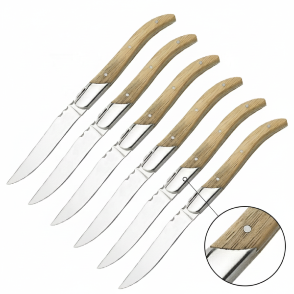 Steak Knife Set with Customized Wood Oak/merbao/olive/rose/wnge/walnut Wood Handle 4.5" Serrated set of 6