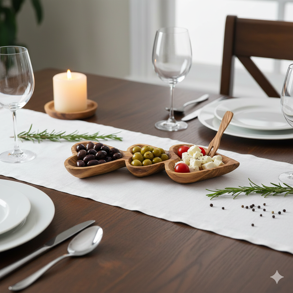 Olive Wood Appetizer Tray - 3 Hearts