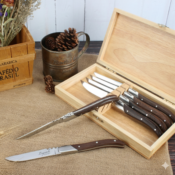 Steak Knife Set with Customized Wood Oak/merbao/olive/rose/wnge/walnut Wood Handle 4.5" Serrated set of 6