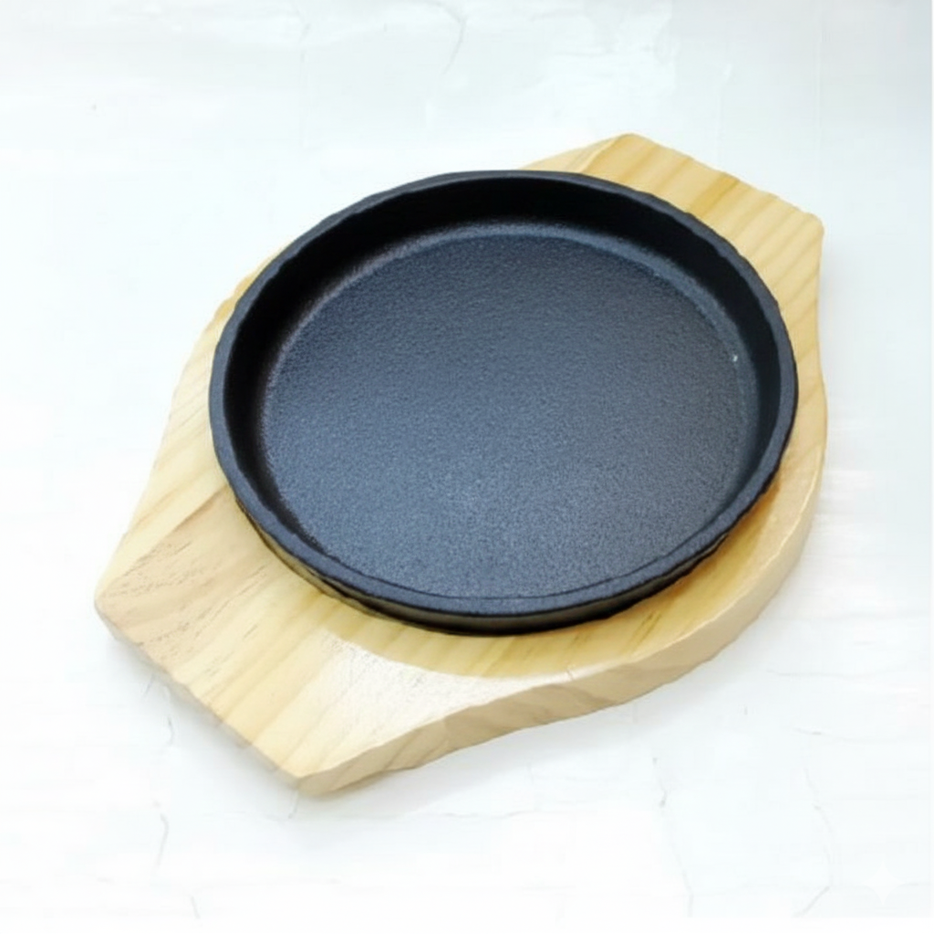 Cast Iron Round Pan with Wooden Base 15cm
