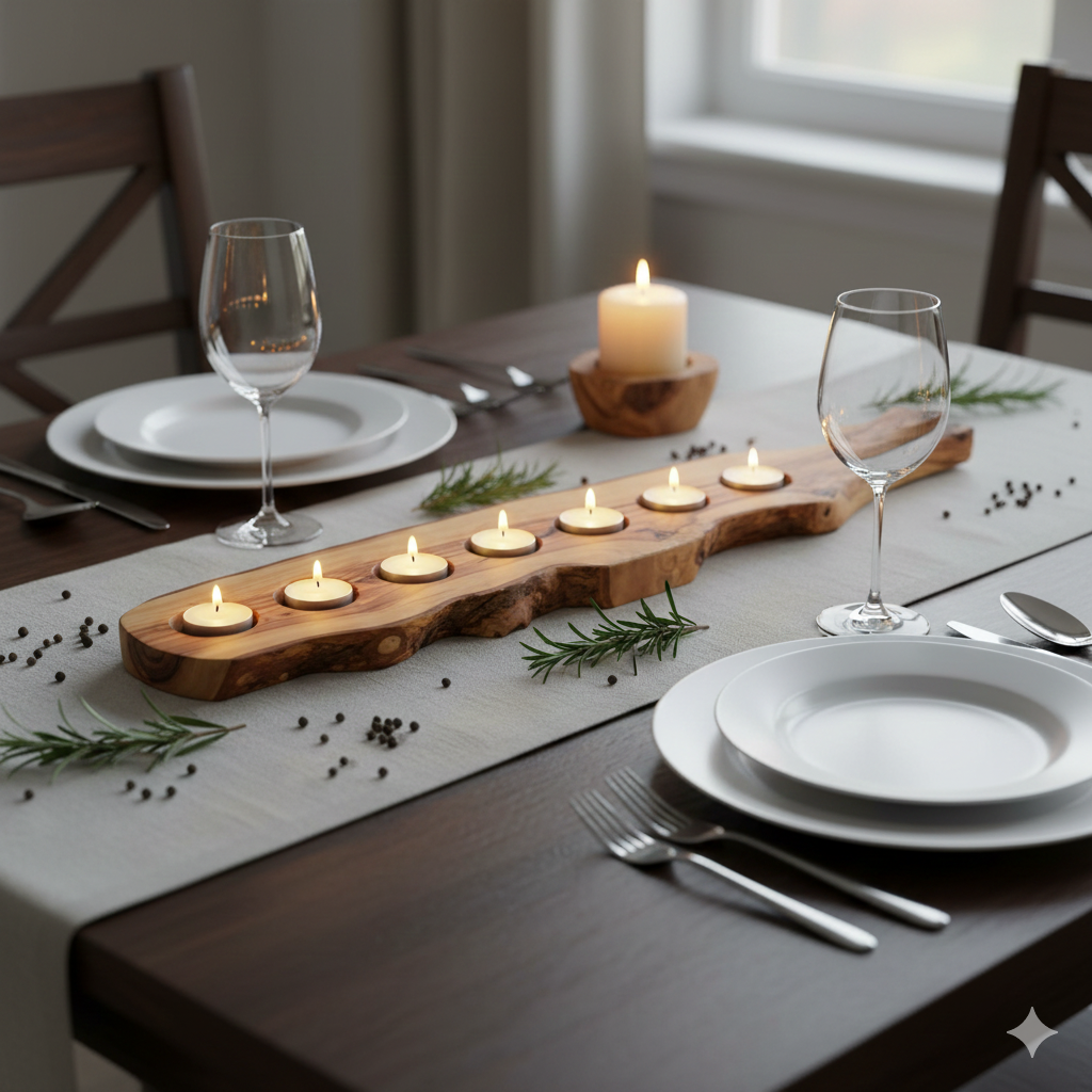 Olive Wood Rustic Candle Holder 7 Hole