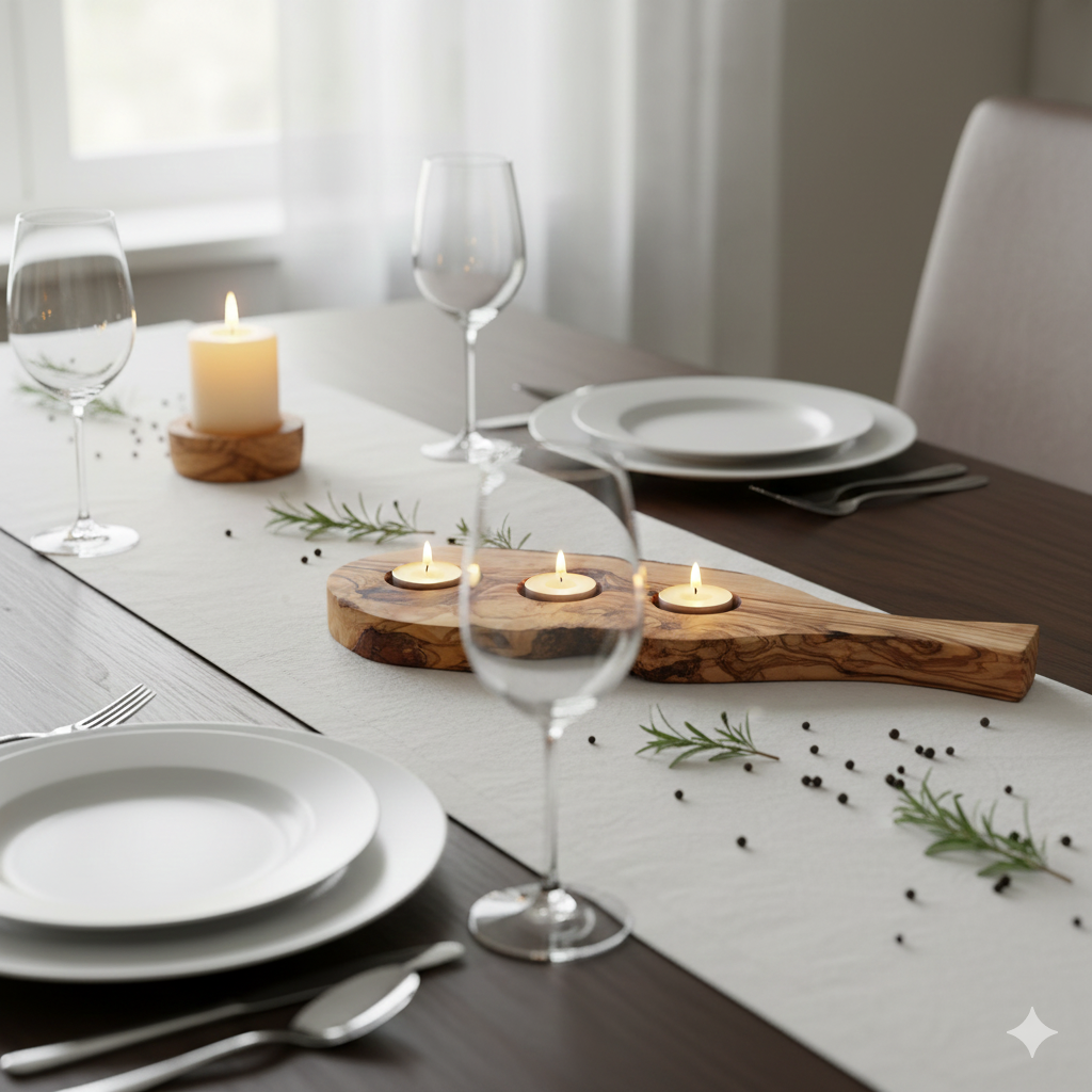 Olive Wood Rustic Candle Holder 3 Hole