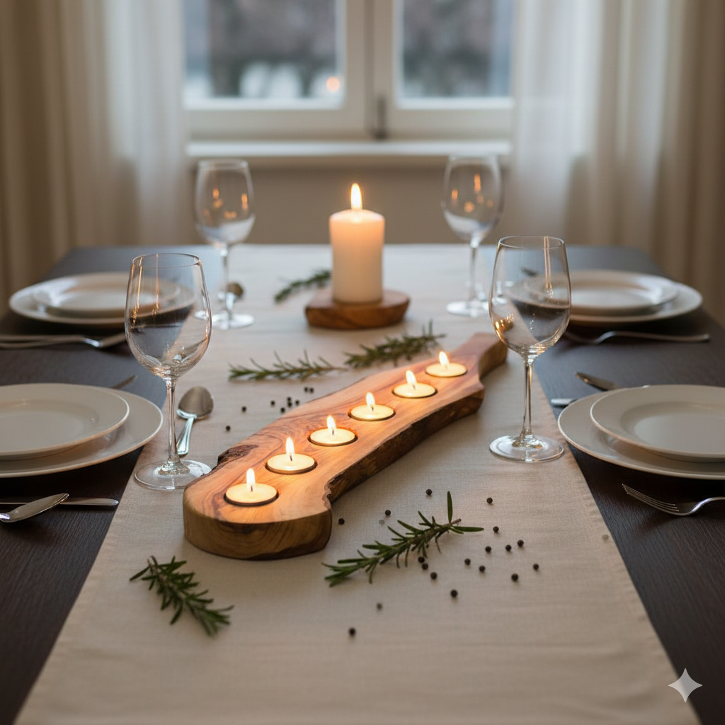 Olive Wood Rustic Candle Holder 5 Hole