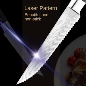 Damascus Steak Knife SS Handle Laser Pattern Forged set of 6