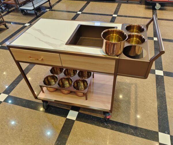 Wine Service Trolley Wooden with Wheels