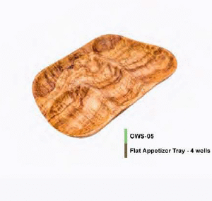 Olive Wood Flat Appetizer Tray - 4 Pits
