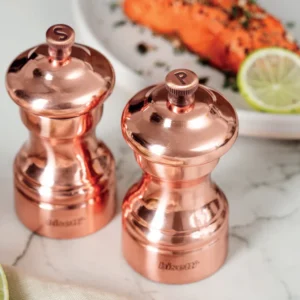 Bisetti Messina Beechwood Pepper Mill With Copper Plating and Adjustable Grinder 10 cm
