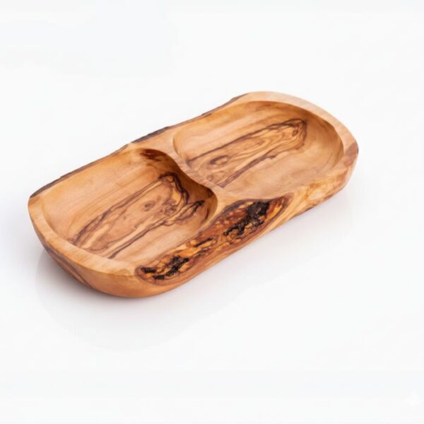 OLIVE WOOD FLAT APPETIZER TRAY 2 PITS
