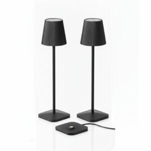 Cordless Table Lamp Black Set of 2 Pack White 5200mAH Square Base