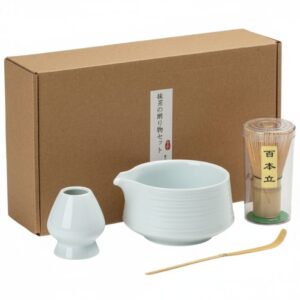 10-Pcs Matcha Kit Set Whisk and Bowl with Spout & Measuring Spoon (White/Green Shade)