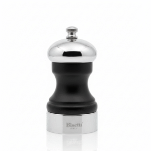 Bisetti Walnut stained beech wood Salt mill base head covered with pewter 10cm