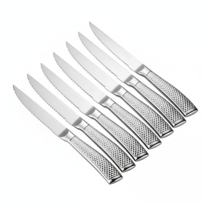 Damascus Steak Knife SS Handle Laser Pattern Forged set of 6