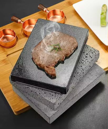 Black Rock Grill Steak On The Stone Set Hot Rock Grill Table Top Lava Cooking Stone (One Standard Set)