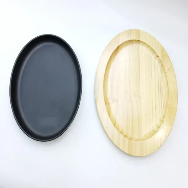 Cast Iron Oval Pan with Wooden Base 24x16cm