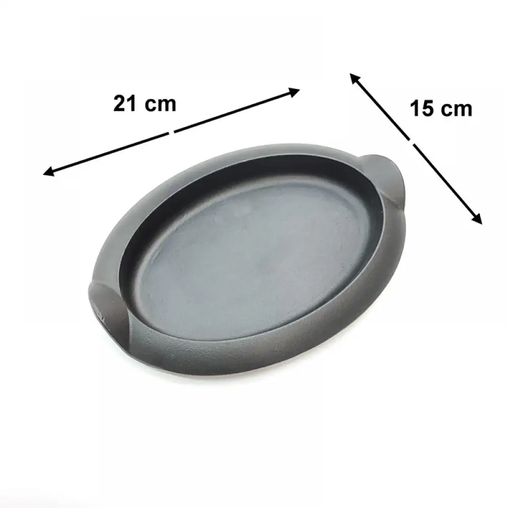 Cast Iron Oval Pan with Wooden Base 21x15cm