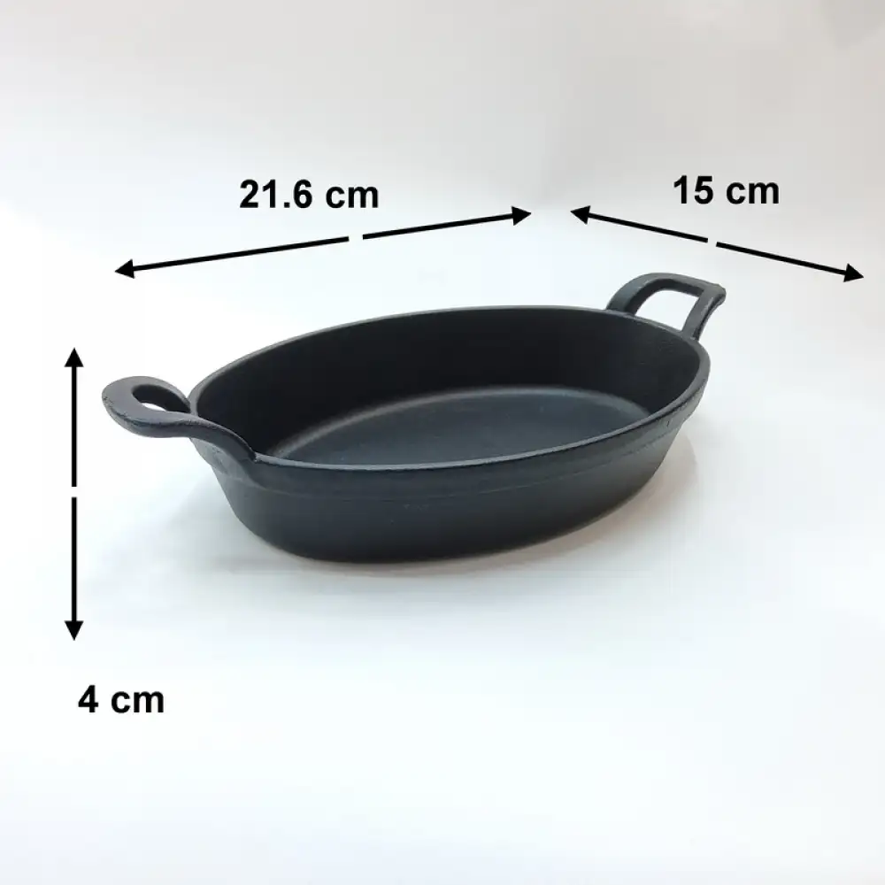 Cast Iron Oval Rectangular Two Handle with Wooden Base 21.6x15cm