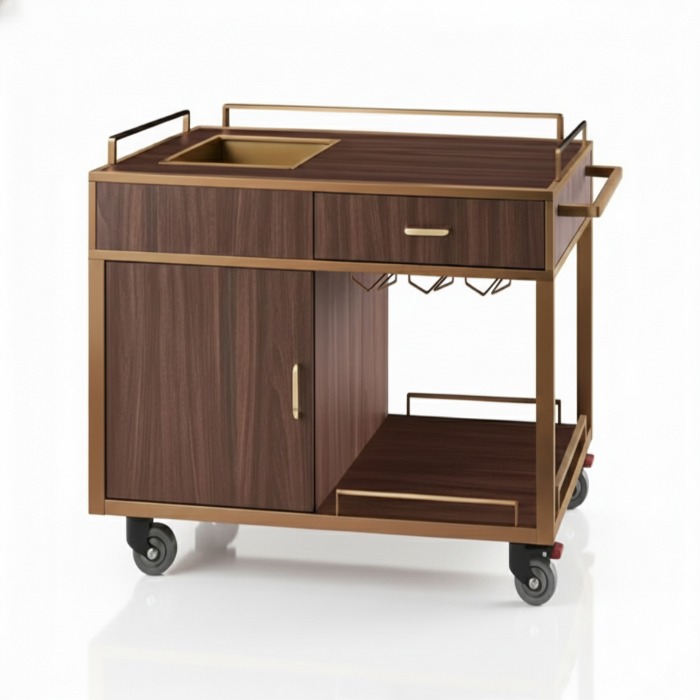 Wooden Bar Trolley with Wheel
